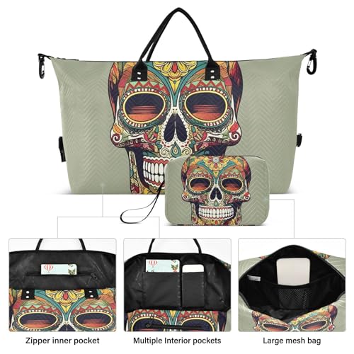 Large Travel Duffel Bag, Colorful Mexican Skull Sports Tote Gym Bag, Shoulder Weekender Overnight Bag for Women Men, Carry On Luggage with Toiletry Bags2