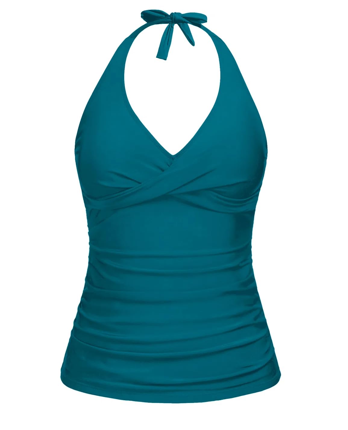 Tempt Me Tummy Control Tankini Top Halter Twist Front V Neck Swimsuit Top | Adjustable Halter Neck Tie, Twist Front Design, Ruched Tummy Control,