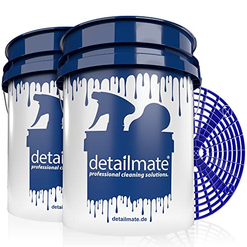 detailmate Juego de 2 Cubos Lavado para Coche, Cubos Extra Resistentes y Reforzados, US 5 GAL 20 l con 1 Inserto de Suciedad GritGuard – para Coche, Moto, Caravana, Barco, Lavado a Mano Suave