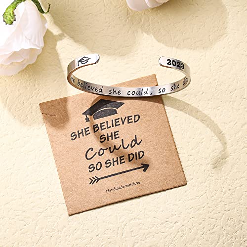 Graduation Gifts For Her 2023 - She Believed She Could So She Did Bracelets Cuff Bracelet 2023 Graduation Gifts For Her College Graduation Gifts Class Of 2023 Women Best Friends Daughter Grad Present #TOP4
