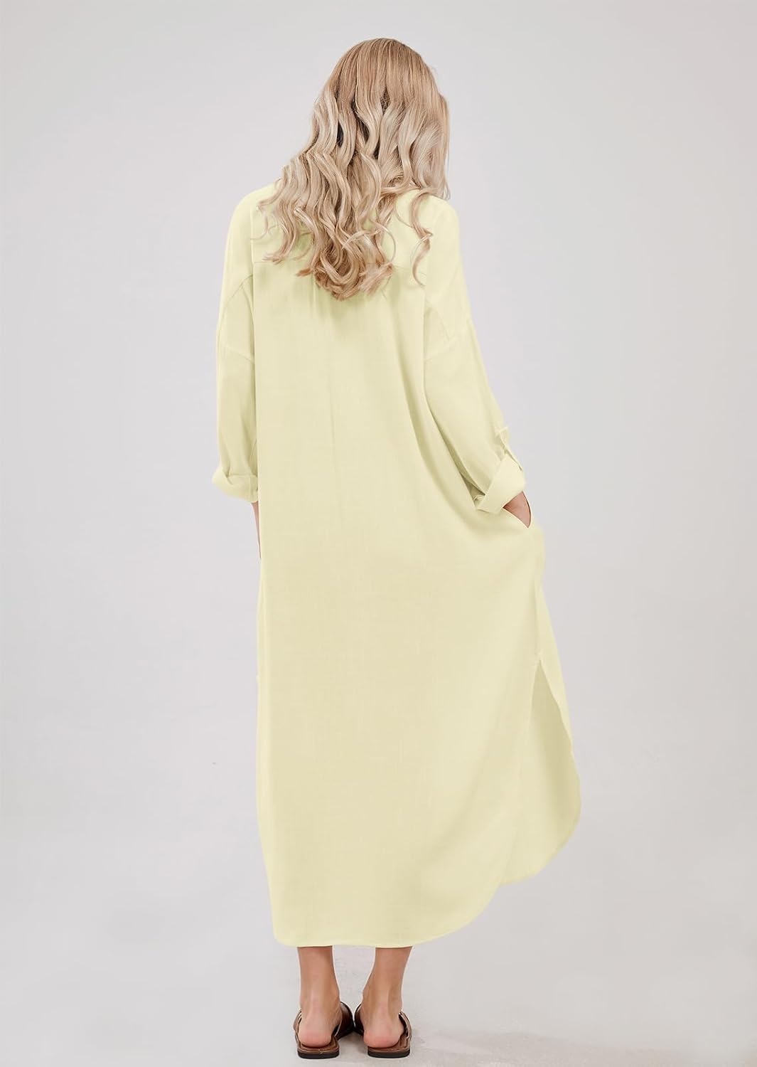 chouyatou Women's Spring Summer Cotton Linen Shirt Dress Button Down Casual Loose Maxi Shift Dress - Image 3