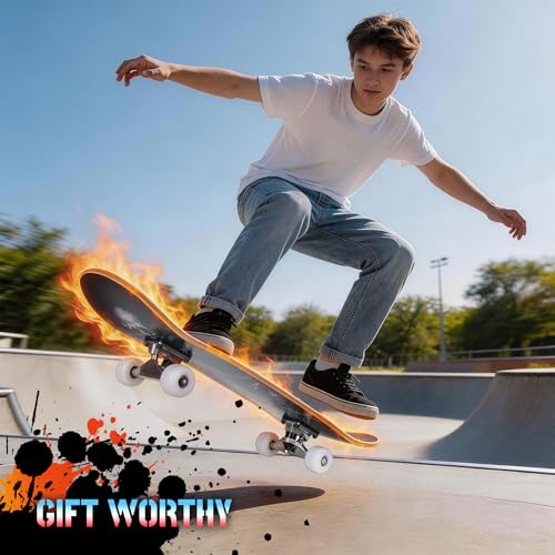 Image of Pro Complete Skateboards for Beginners Girls Boys Kids Youths Teens Adults 31 inchx8 inch Skate Boards 7 Layers Canadian Maple Double Kick Deck Concave Longboard