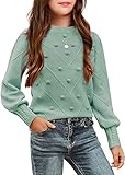 Arshiner Girls Crew Neck Lantern Sleeve Sweater Cute Jumper Top Pullover Outwear(Light Green,7-8Y)