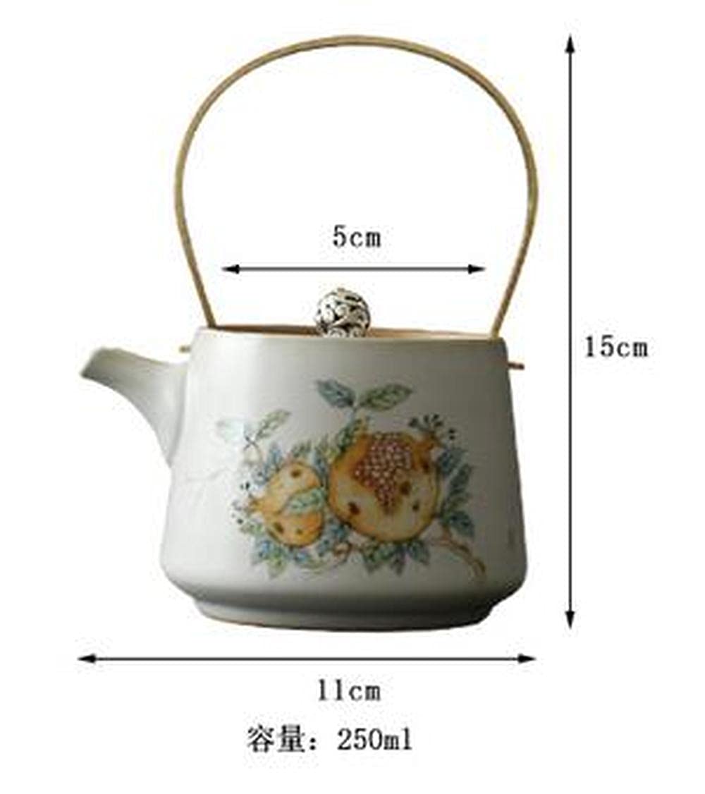 Chiński czajniczek, 250 ml, ceramiczny czajniczek z uchwytem Ru Kiln, retro, wzór granatu, domowy zestaw do herbaty Kung Fu