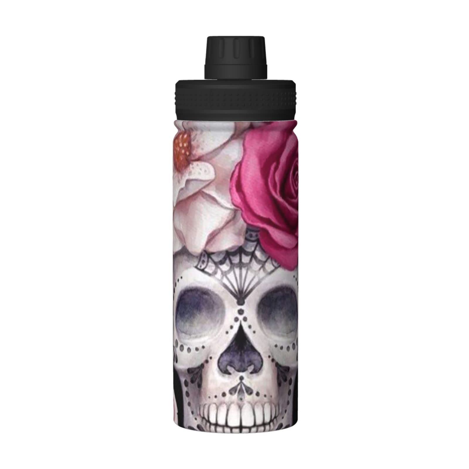 Rose And Skull Sport-Wasserflasche, 510 ml, isolierte Edelstahl, auslaufsichere Wasserflasche für Reisen, Fitnessstudio, Büro