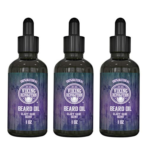 Beard Oil Conditioner - All Natural Clary Sage Scent with Organic Argan & Jojoba Oils - Promotes Beard Growth - Softens & Strengthens Beards and Mustaches for Men (3 Pack)