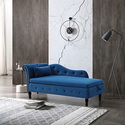Polibi 60" Velvet Storage Chaise Lounge with 1 Pillow and Nailhead Trimmed, Multifunctional Tufted Long Lounger with Buttons Tufted and Solid Wood Legs for Living Room or Office, Sleeper Lounge Sofa Polibi 60" Velvet Storage Chaise Lounge with 1 Pillow and Nailhead Trimmed, Multifunctional Tufted Long Lounger with Buttons Tufted and Solid Wood Legs for Living Room or Office, Sleeper Lounge Sofa