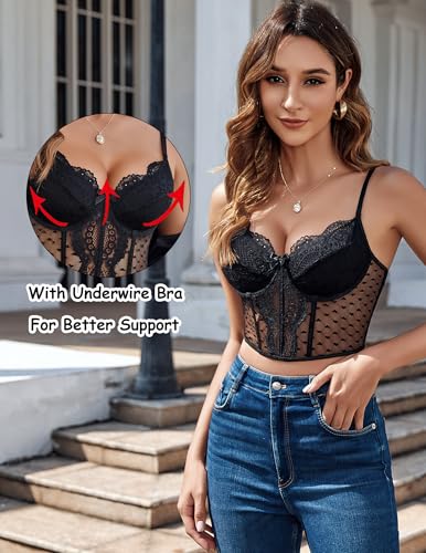 Avidlove Corset Tops for Women V Neck Bustier Lingerie Adjustable Strap Crop Top with Underwire2