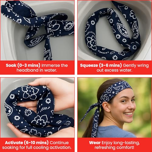 Image of Iconikal 4-Pack Cooling Gel Bandana Head Band 38 inch Red Blue Paisley Cotton