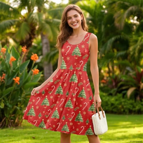Image of TOADDITDO Women's Sleeveless O Neck Beach A-Line Party Coctail Tank Dresses Flared Sundress