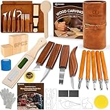 Wood Carving Kit, 32Pcs Wood Carving Tools with PU Storage Bag, Wood Whittling Knife Kit with 4pcs Templates & 11pcs Wood Carving Knives for Wood DIY Beginners
