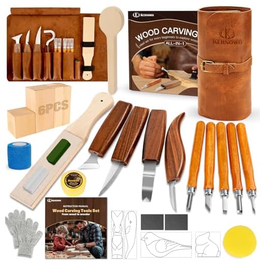 Wood Carving Kit, 32Pcs Wood Carving Tools with PU Storage Bag, Wood Whittling Knife Kit with 4pcs Templates & 11pcs Wood Carving Knives for Wood DIY Beginners