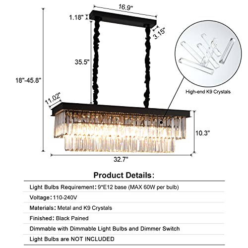 Image of Rectangular Crystal Chandelier Dining Room Black Rectangle Pendant Light