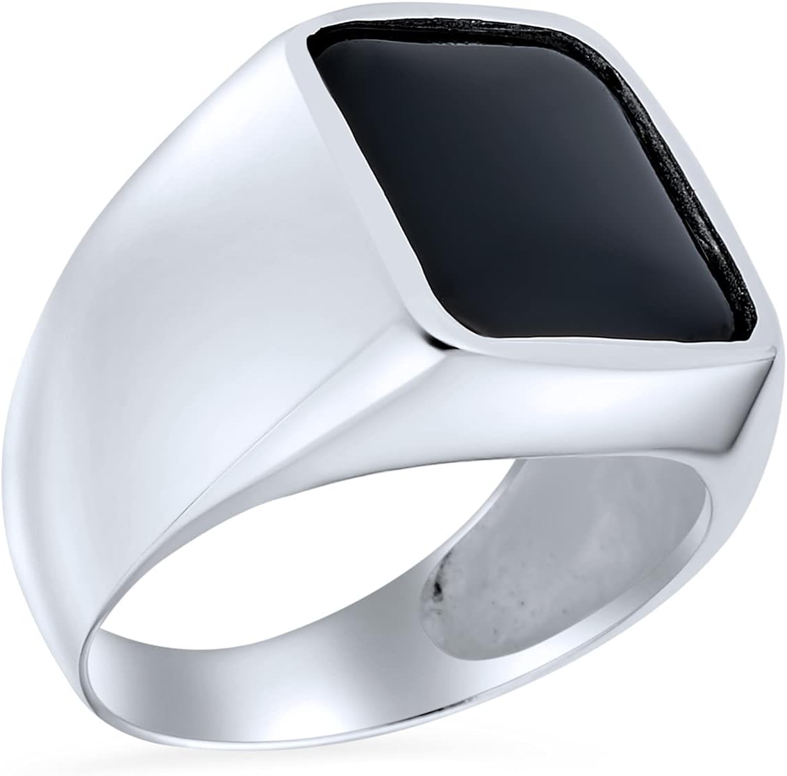 Personalize Elegant Traditional Statement Classic Flat Black Onyx Gemstones Geometric Rectangle Signet Ring For Men .925 Sterling Silver Handmade In Turkey Medium Large