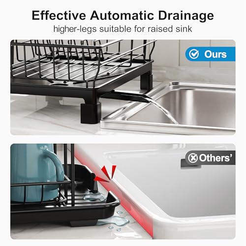 GSlife Small Dish Drying Rack for Kitchen Counter with Drainboard - Compact Dish Drainer for RV, Camper and Apartment, Rust-Resistant Wire Rack with Utensil Holder, 15"L x 10"W, Black by GSlife - Image 4