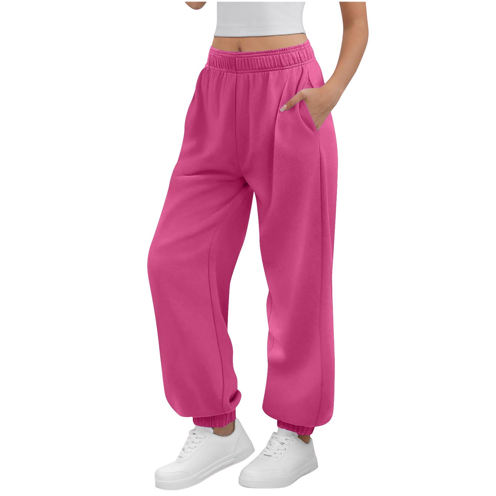 Yourumao Jogging Bottoms for Women Sweatpants Baggy Joggers Lounge Pants Tracksuit Bottoms Elasticated Waist Trousers Hot Pink M