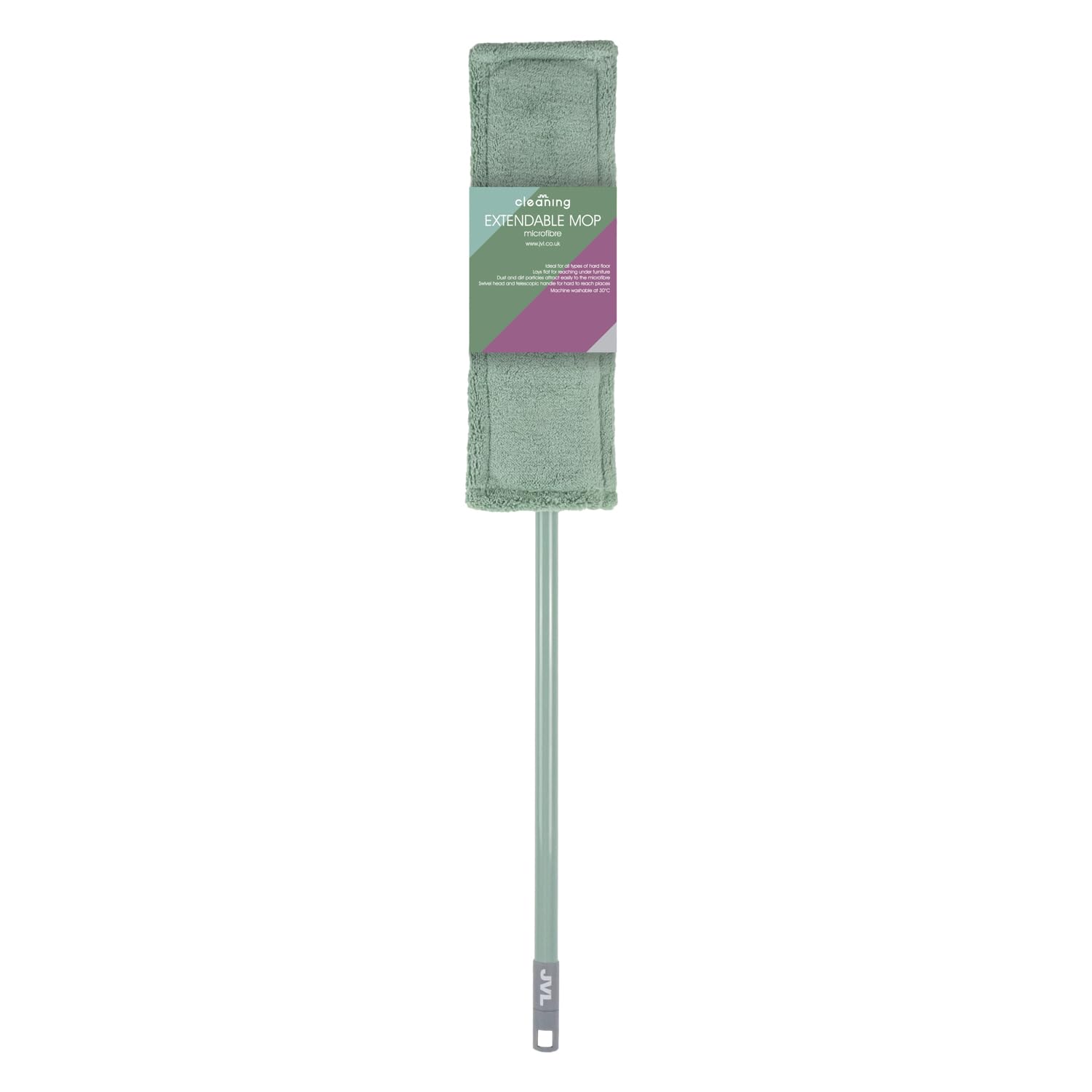 Jvl Green Extended Microfibre Mop – Flat Floor Cleaner With Long Handle – Machine Washable & Reusable Cleaning Head –