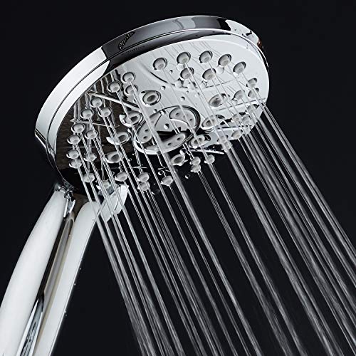 Aquaspa High Pressure 6-Setting Luxury Handheld Shower Head – Extra Long 6 Foot Stainless Steel Hose – Extra Large Face – Anti Clog Jets – Brass Connection Nuts – All Chrome Finish – Top Us Brand #TOP1