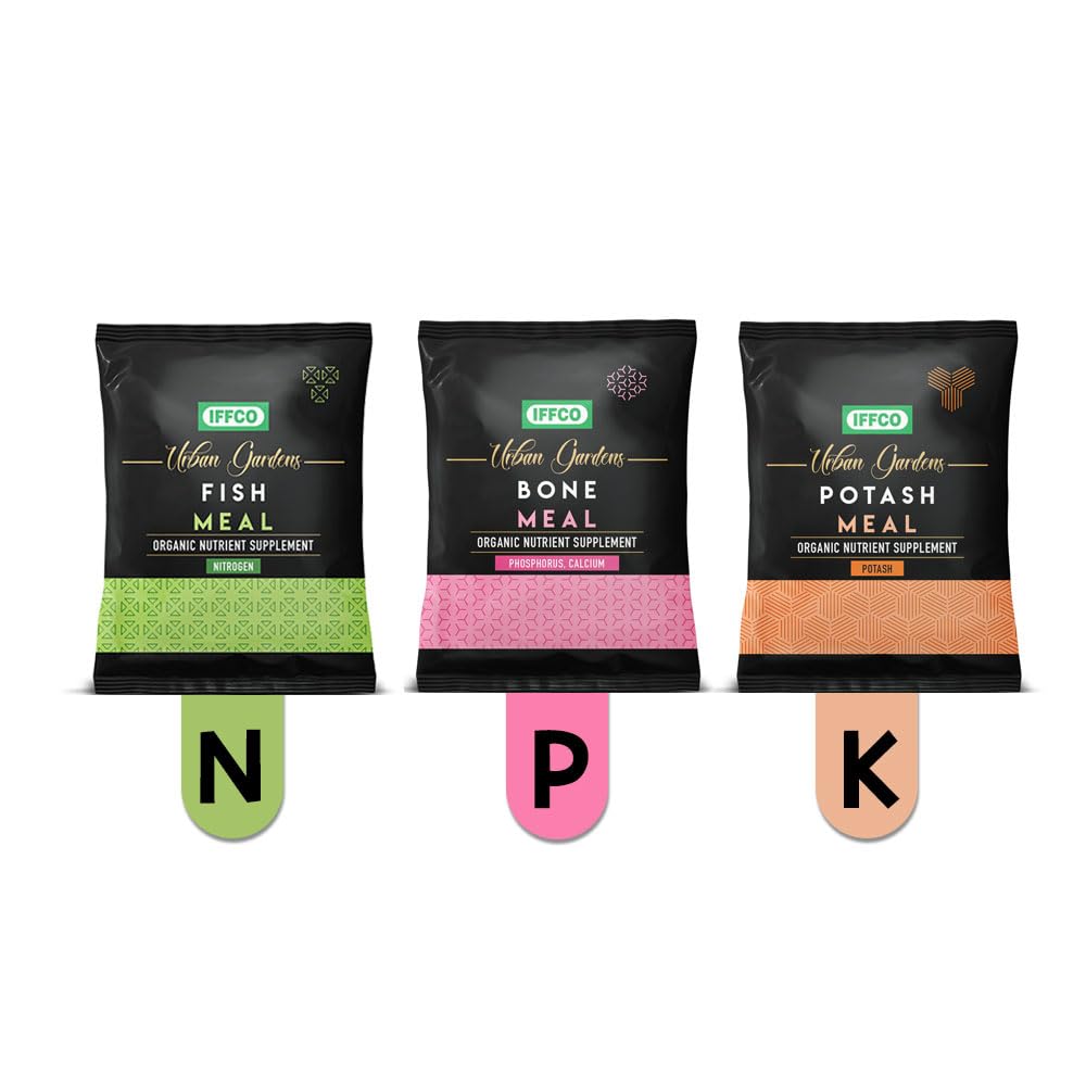IFFCO Urban Gardens - Plant Nutrient Combo (NPK) 2.7 Kg - Fish Meal (N) + Bone Meal (P) + Potash Meal (K) - Slow Release Nutrient - All Plants Growth & Flowering Supplement Combo-image-2