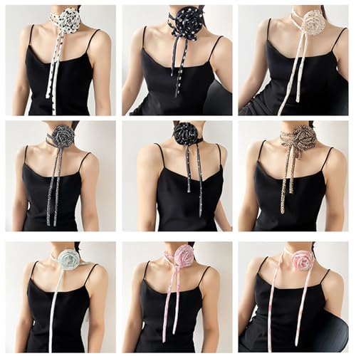 Long Stripe Flower Scarf For Girl Fashion Choker Neck Scarf Neckerchief Music Festival Necktie2