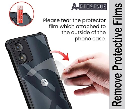 Image of A rtistque Clear Hard Transparent Acrylic Armor Anti-Drop Shockproof TPU Edge Back Cover Case for Motorola Moto E13 - Black