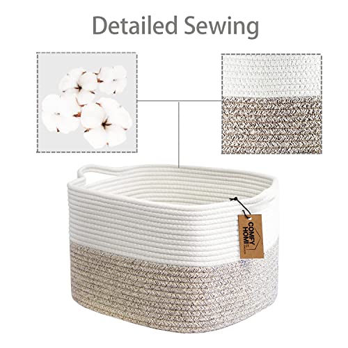 Cotton Rope Woven Basket With Handles For Shelves ,Toys ,Book, Cloth Storage Baskets For Organizing-13.5" X 11" X 9.5" Nursery Cube Bin,Decorative Storage Organizer For Living Room, Bathroom By Comfy-Homi（White/Brown） #TOP5