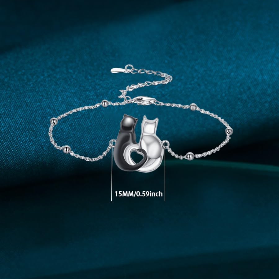 Cat Bracelet for Women 925 Sterling Silver Cute Cats Bracelet Gift for Lovers Wife Her 7-9 Inches - Image 3