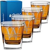 Cuptify Personalized Whiskey Glass for Men Set of 4 Etched Split Letter Name 12 oz Double Old Fashioned Rocks Cocktail Bourbon Glass Customizable Designs Gift
