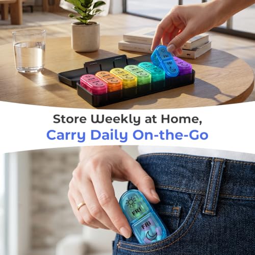 Image of Weekly AM PM Detachable Pill Organizer 2 Times a Day, Wear Resistant Large Print Medicine Pill Organizer for Arthritis, Seniors & Caregiver, Purse Travel Use - Black