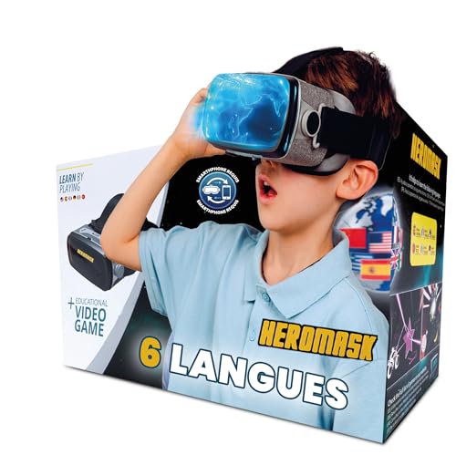 HeroMask Casque VR + Jeux Langues (Cadeau 5-12 Ans) — Transforme « Je suis Nul » en « J'adore Les Langues ! » : Écoute et Répète Premiers Mots...
