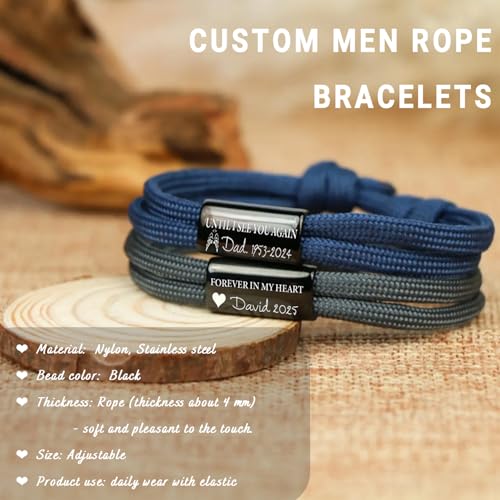Custom In Loving Memorys Bracelet "I Will Carry You With Me" Personalized Engraved Memorial Bracelet, Custom Men Rope Bracelets, Personalized Name Braided Rope Paracord Bracelets for Men & Women4