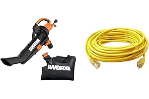 Worx 12 Amp TRIVAC 3-in-1 Electric Leaf Blower & 12/3 Outdoor Extension Cord