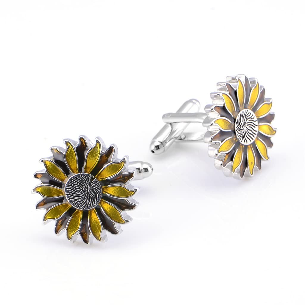 RWRAPS Gemelos Gota Pegamento Sol Flor Francés Gemelos Camisa Manga Uñas Girasol Gemelos (D como se Muestra)