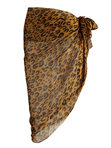 CHIC DIARY Women Swimwear Chiffon Pareo Beach Cover Up Bikini Sarong Swimsuit Wrap Skirts (Leopard-Dark Brown)