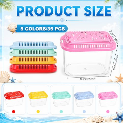 Image of LemonRoad 35 Pcs Plastic Reptile Terrariums Carrier Cage Enclosure Snake Breeding Box Hatching Container Fish Tank with Ventilated Lid for Tarantula Spider Turtle Lizard (Fresh,5.1x3.5x3.5 Inch)