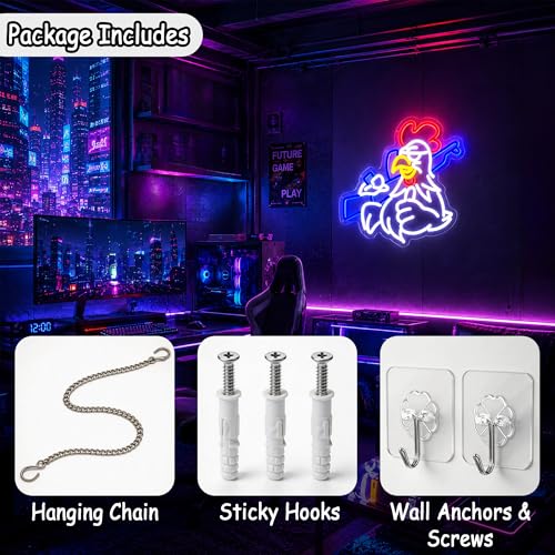 Image of White&Blue Neon Sign Led Neon Lights Signs for Wall Decor USB Powered Led Signs for Room Decoration-Fighting Chicken