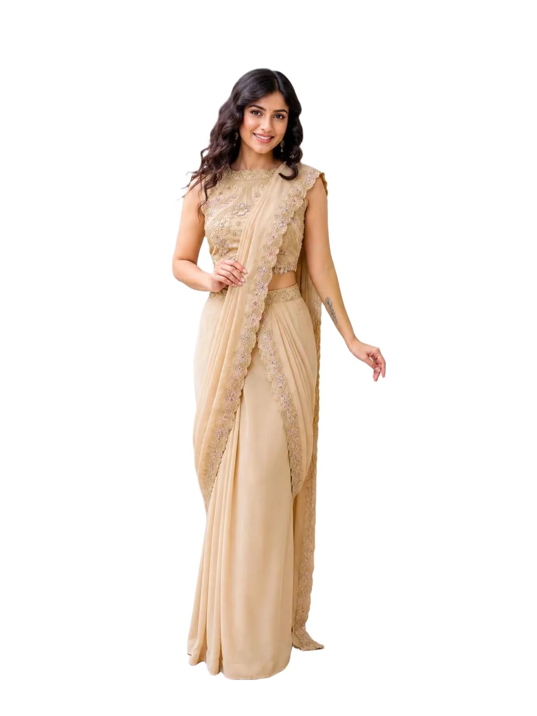 Women Star Georgette Lehenga Style Saree with Attached Pallu and Embroidery Sequins Blouse | Ready to Wear Designer Ethnic Set-picture-38