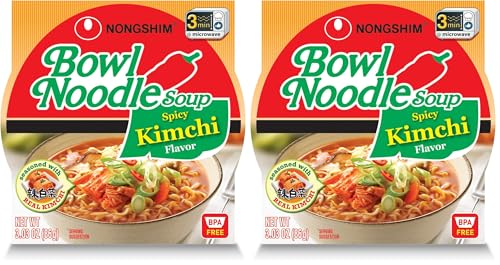 Image of Nongshim Ramen Noodles, Gourmet Instant Ramen bowl, Premium Microwavable Noodle Soup, Kimchi, 3.03 Ounce (Pack of 2)
