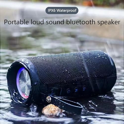 Portable Bluetooth Speakers, Multifunctional 20W Outdoor Waterproof High-Power Bluetooth Speaker with Dual Speakers, Bass Boost, IPX5 Water Resistance, RGB Lighting, & 2400mAh Battery (Black)