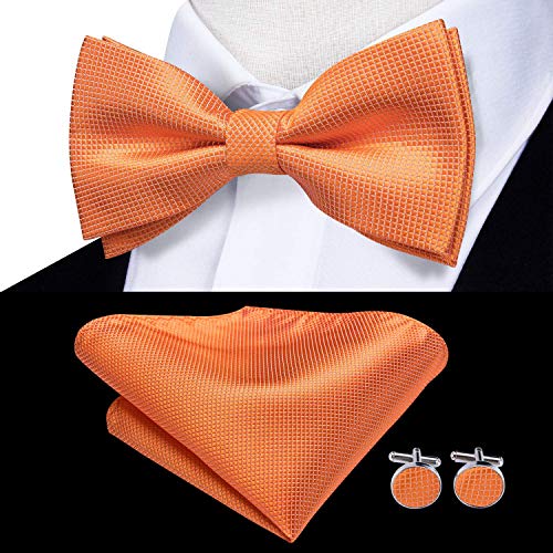 Image of Hi-Tie Bow Ties for Men Pre-Tied Pocket Square with Cufflinks Mens Bowtie Sets for Wedding Formal Party