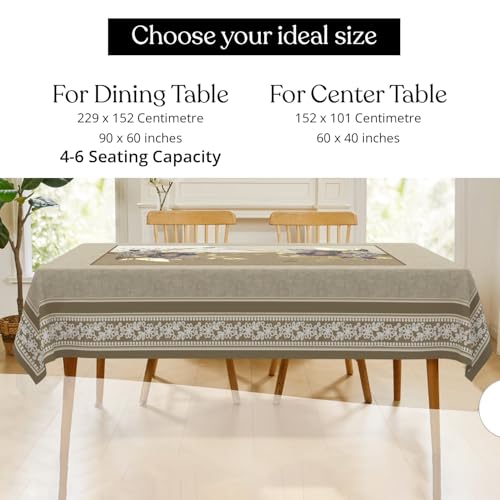 Image of Cloth Fusion Velvet Floral Dining Table Cover Cloth 6 Seater with Stunning Gold Foil Design for Home Decor (60x90 Inch, Taupe) Rectangular