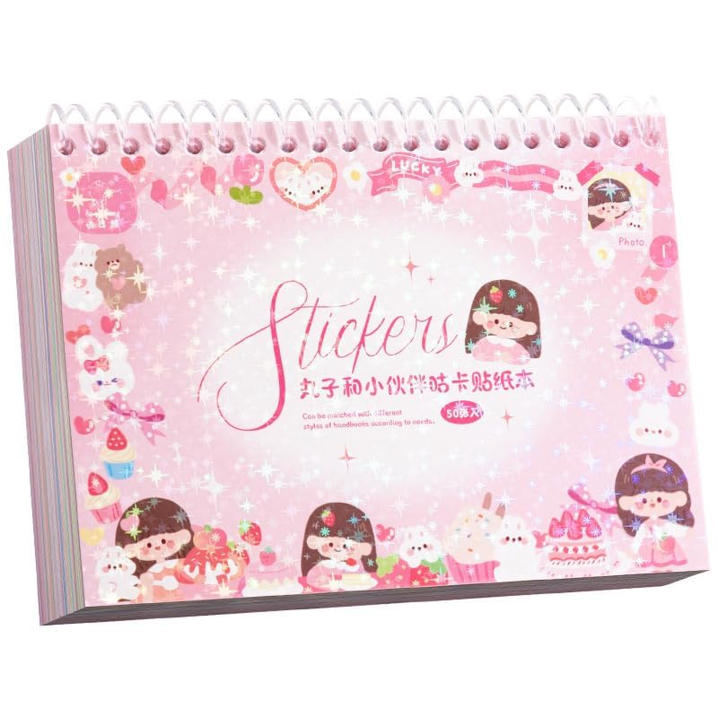 Image of FAMOUS QUALITY Kawaii Stickers Book - 50 Sheets /4000 Stickers, Cartoon Theme Sticker for Girls, Cute Washi Sticker for Project, Japanese Style Decorative Sticker, Self-Adhesive (Maruko & Friends)