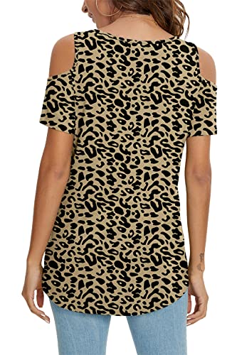 NILOUFO Womens Summer Casual T Shirt Short Sleeve Cold Shoulder V Neck Tunic Tops - Image 3