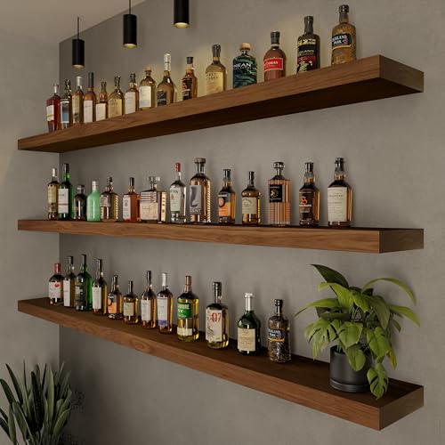 Image of ROGMARS 72 Inches Long Walnut Floating Shelves