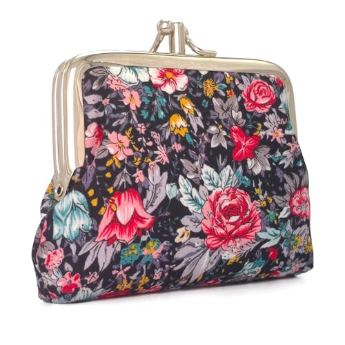 Image of Cute Floral Buckle Coin Purses Vintage Pouch Kiss-lock Change Purse Wallets