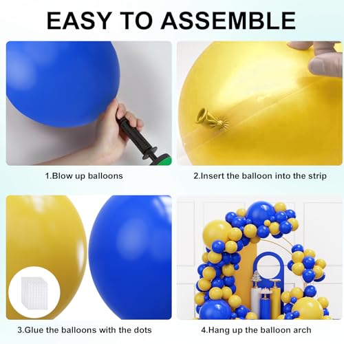 Image of YMSZ Blue and Yellow Balloons Arch Kit, 134pcs Royal Blue and Yellow Balloons for Birthday, Graduation, Baby Shower Party Decorations