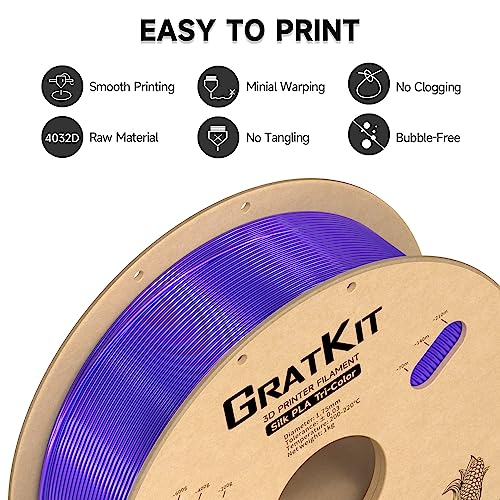 Image of Gratkit Silk Tri-Color PLA Filament,Coextrusion PLA Filament 1.75mm, + /-0.03mm, 10 * 1KG /Roll, Silk PLA 10KG Bundle Multicolor