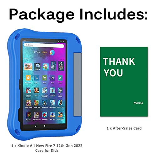 Miimall Compatible Kindle All-New Fire 7 Tablet Case For Kids 2022, Waterproof Cover With Foldable Handle & Kickstand, Anti-Slip Shockproof Cover Case For Fire 7 Kids - 7’’ Inch, 12Th Gen(Blue) #TOP7