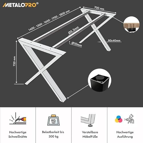 MetaloPro Gambe Tavolo, Robusto Gambe per Tavolo