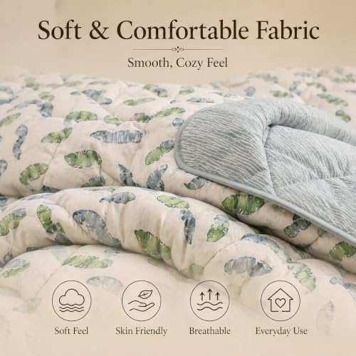 Image of Signature Reversible AC Comforter Set 350 GSM,Soft Microfibre King Size Quilt Blanket for Winter (Mint Meadow, Double Bed)